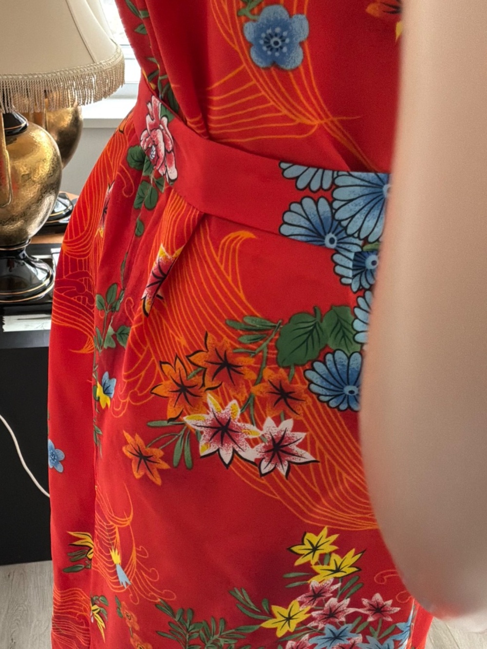 Vintage 70s Mr Lee California Hawaiian Floral Midi Sheath Dress W/Sash Size 12 - Picture 5 of 13